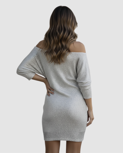 Robe Pull Pailletée Femme Épaule Dénudée – Dos-Nu & Festive | Soirée & Mariage Glamour
