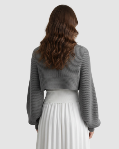 Gilet Boléro Femme en Maille Côtelée – Manches Amples & Style Élégant