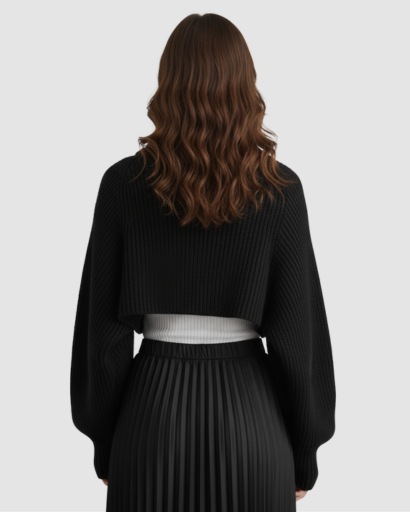 Gilet Boléro Femme en Maille Côtelée – Manches Amples & Style Élégant