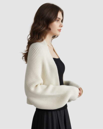 Gilet Boléro Femme en Maille Côtelée – Manches Amples & Style Élégant