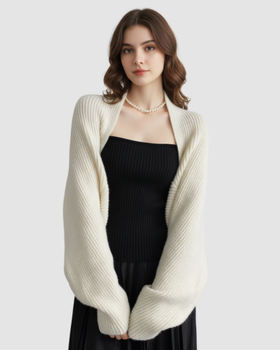 Gilet Boléro Femme en Maille Côtelée – Manches Amples & Style Élégant