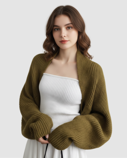 Gilet Boléro Femme en Maille Côtelée – Manches Amples & Style Élégant
