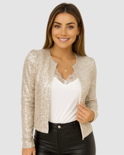 Veste Courte Femme à Paillettes – Élégance Brillante
