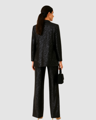 Ensemble Femme Pailleté Blazer Long & Pantalon – Élégance Soirée & Invitée de Mariage | Glamour