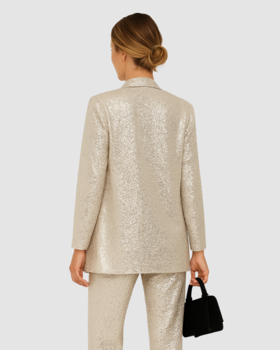 Ensemble Femme Pailleté Blazer Long & Pantalon – Élégance Soirée & Invitée de Mariage | Glamour