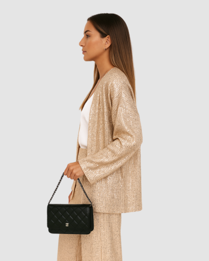 Ensemble Femme Pailleté Blazer Long & Pantalon – Élégance Soirée & Invitée de Mariage | Glamour