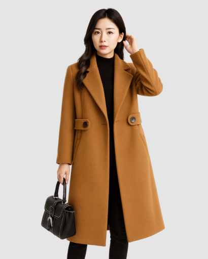Manteau Élégant Femme à Double Boutonnage – Coupe Longue