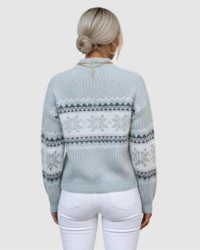 Pull d’Hiver Femme Motif Nordique – Col Montant Doux et Confort Absolu