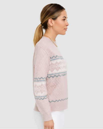 Pull d’Hiver Femme Motif Nordique – Col Montant Doux et Confort Absolu