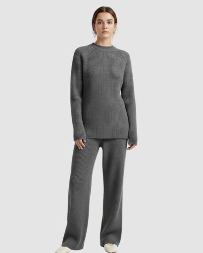 Ensemble Tricot Femme 2 Pièces – Pull Oversize & Pantalon Large Ultra Douillet