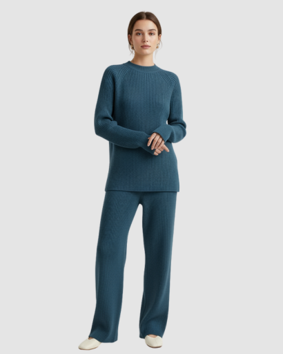 Ensemble Tricot Femme 2 Pièces – Pull Oversize & Pantalon Large Ultra Douillet