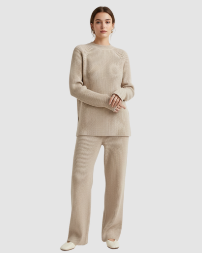 Ensemble Tricot Femme 2 Pièces – Pull Oversize & Pantalon Large Ultra Douillet