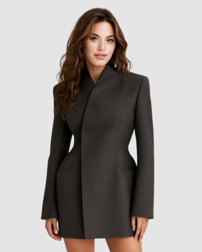 Manteau Femme Élégant – Coupe Longue & Col Structuré