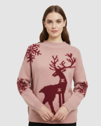 Pull d’Hiver Motif Renne & Flocons – Esprit Douillet et Festif