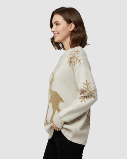 Pull d’Hiver Motif Renne & Flocons – Esprit Douillet et Festif