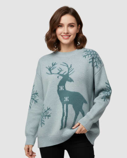 Pull d’Hiver Motif Renne & Flocons – Esprit Douillet et Festif