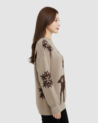 Pull d’Hiver Motif Renne & Flocons – Esprit Douillet et Festif