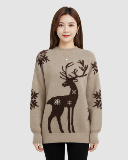 Pull d’Hiver Motif Renne & Flocons – Esprit Douillet et Festif