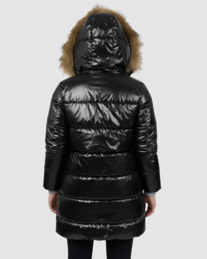 Doudoune Longue Brillante avec Capuche Fourrure – Confort Thermique & Style Luxe