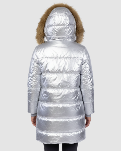 Doudoune Longue Brillante avec Capuche Fourrure – Confort Thermique & Style Luxe