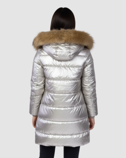 Doudoune Longue Brillante avec Capuche Fourrure – Confort Thermique & Style Luxe