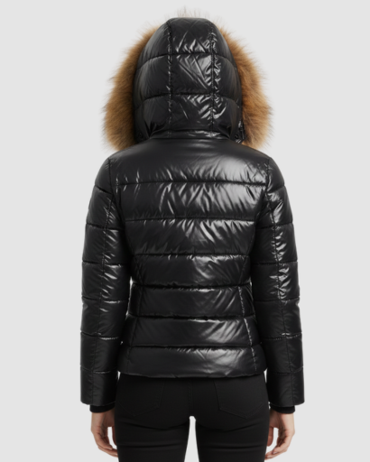 Doudoune Femme Brillante avec Capuche & Fausse Fourrure – Ultra Chaude