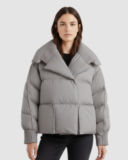 Doudoune Courte Femme – Col Oversize & Look Ultra-Tendance