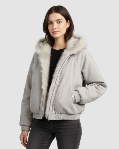 Veste Bomber Doublée en Fausse Fourrure – Confort d’Hiver & Style Moderne
