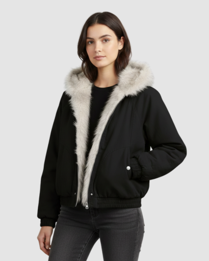 Veste Bomber Doublée en Fausse Fourrure – Confort d’Hiver & Style Moderne