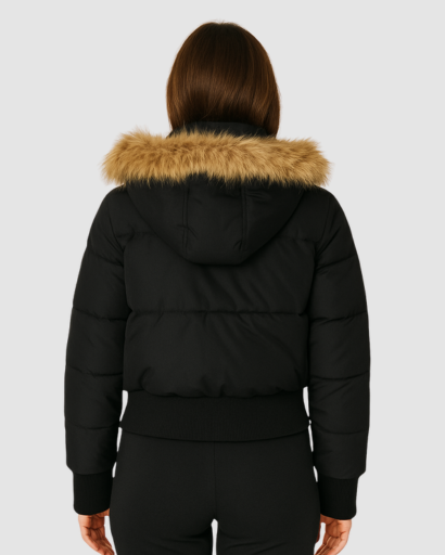 Veste d’Hiver Matelassée Femme – Capuche Amovible Bordée de Fourrure Synthétique