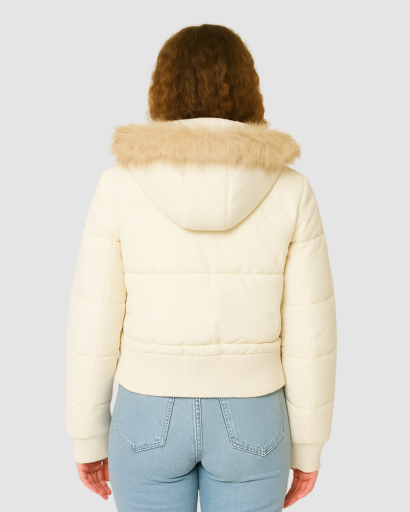 Veste d’Hiver Matelassée Femme – Capuche Amovible Bordée de Fourrure Synthétique