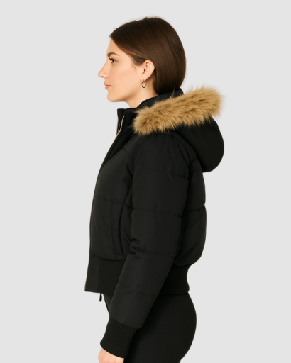 Veste d’Hiver Matelassée Femme – Capuche Amovible Bordée de Fourrure Synthétique