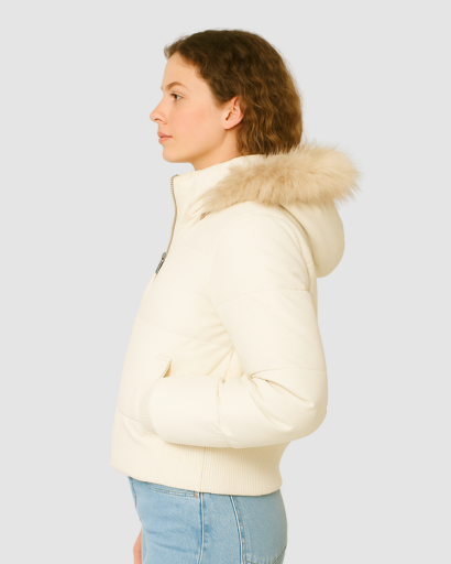 Veste d’Hiver Matelassée Femme – Capuche Amovible Bordée de Fourrure Synthétique