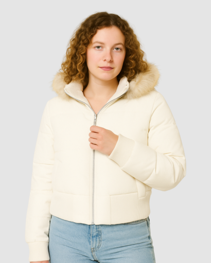 Veste d’Hiver Matelassée Femme – Capuche Amovible Bordée de Fourrure Synthétique