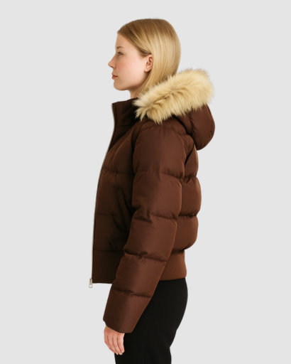 Veste d’Hiver Matelassée Femme – Capuche Amovible Bordée de Fourrure Synthétique