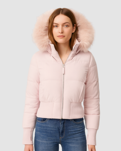 Veste d’Hiver Matelassée Femme – Capuche Amovible Bordée de Fourrure Synthétique