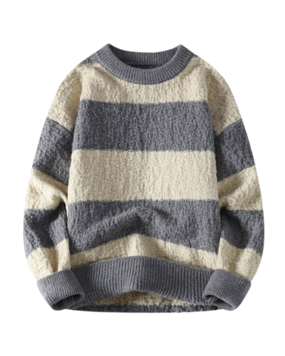 Pull Homme à Rayures Larges – Style Décontracté et Confort Douillet