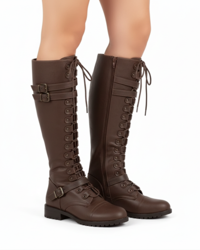 Bottes Hautes à Lacets – Style Combat Ajustable