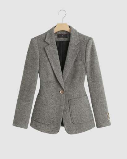 Blazer Femme en Tweed Élégant – Coupe Classique à 1 Bouton & Style Intemporel