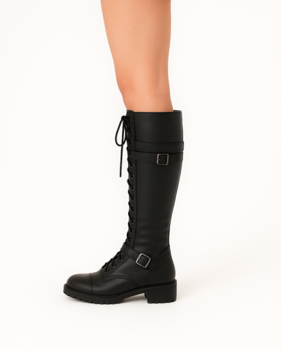 Bottes Hautes à Lacets – Style Combat Ajustable
