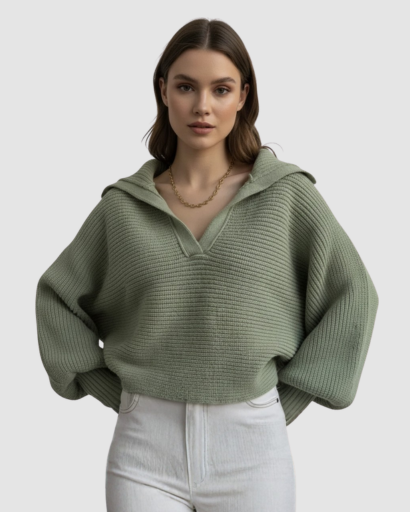 Pull Femme à Col Large – Maille Douce & Coupe Moderne