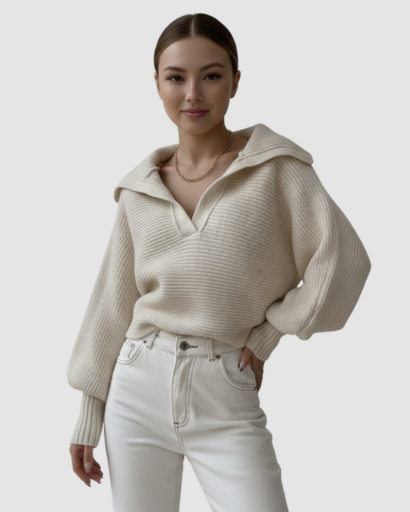 Pull Femme à Col Large – Maille Douce & Coupe Moderne