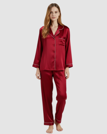 Pyjama Femme Satin Luxe – Ensemble 2 Pièces Manche Longue