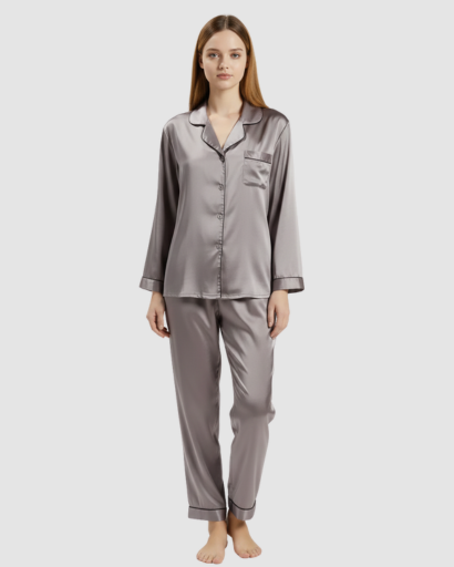 Pyjama Femme Satin Luxe – Ensemble 2 Pièces Manche Longue