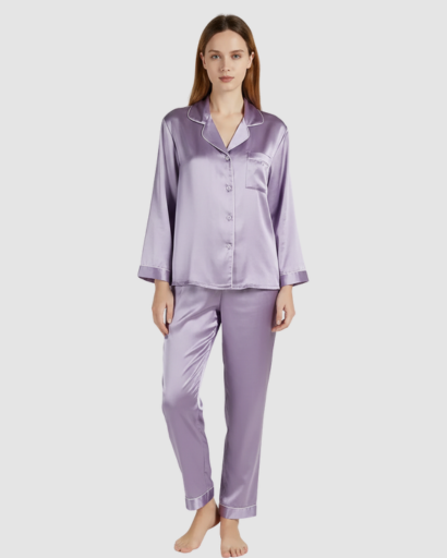 Pyjama Femme Satin Luxe – Ensemble 2 Pièces Manche Longue