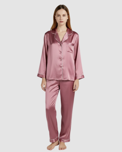 Pyjama Femme Satin Luxe – Ensemble 2 Pièces Manche Longue