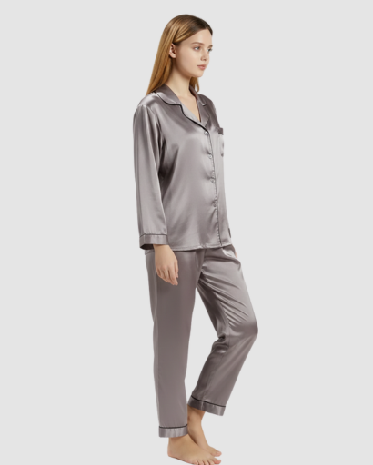 Pyjama Femme Satin Luxe – Ensemble 2 Pièces Manche Longue