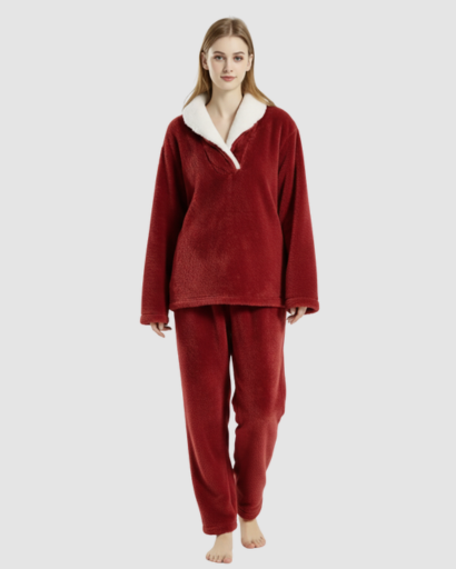 Pyjama Cocooning Femme – Ensemble Deux Pièces à Col Croisé & Coupe Relax