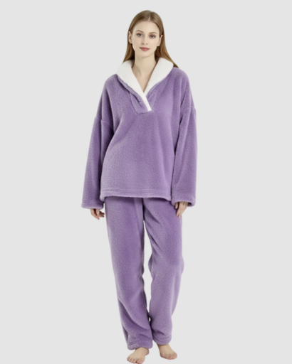 Pyjama Cocooning Femme – Ensemble Deux Pièces à Col Croisé & Coupe Relax