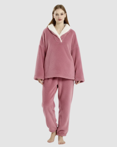 Pyjama Cocooning Femme – Ensemble Deux Pièces à Col Croisé & Coupe Relax